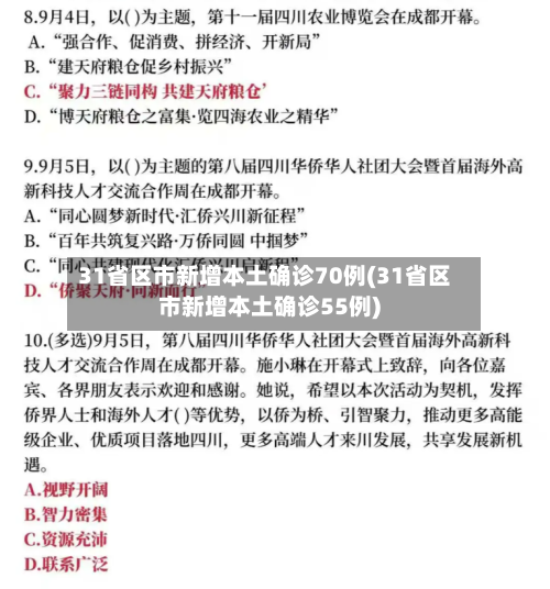 31省区市新增本土确诊70例(31省区市新增本土确诊55例)