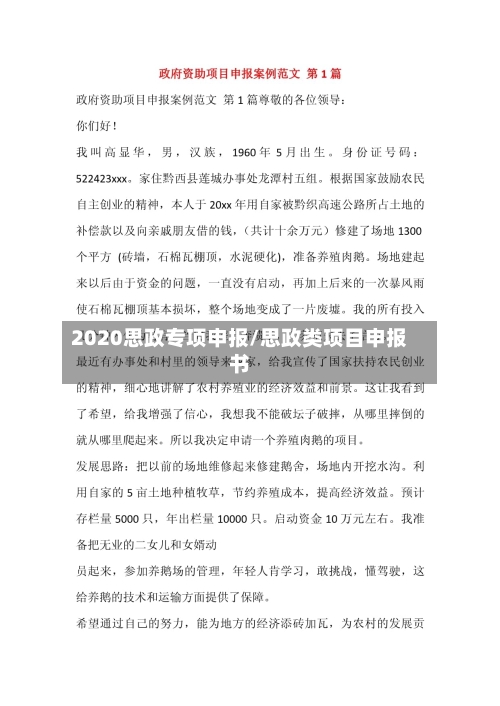 2020思政专项申报/思政类项目申报书