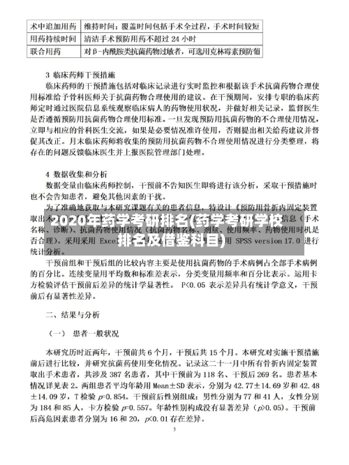 2020年药学考研排名(药学考研学校排名及借鉴科目)