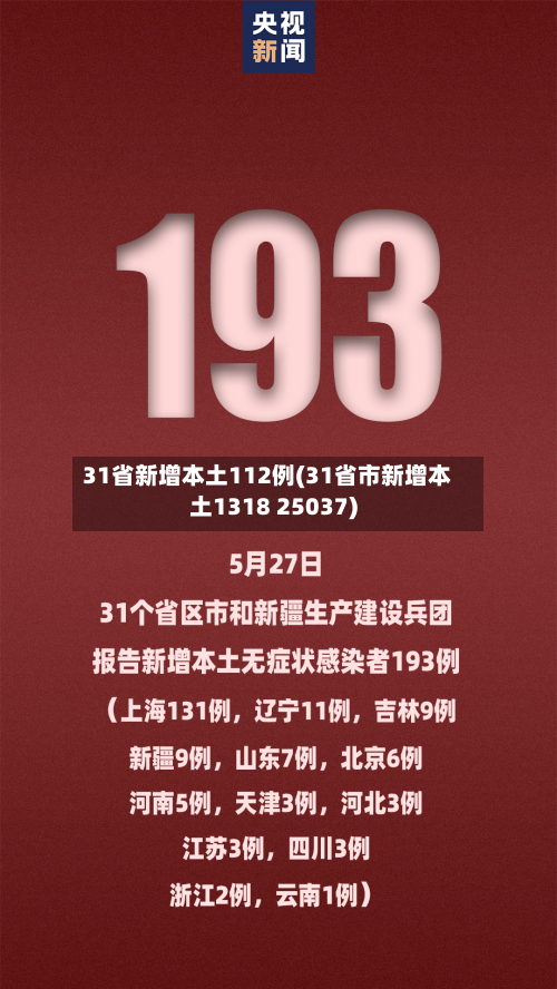 31省新增本土112例(31省市新增本土1318 25037)